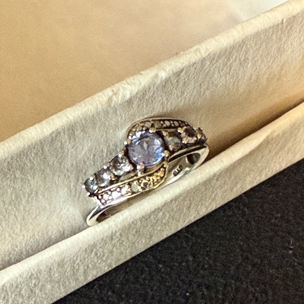 Sterling Silver Genuine Gemstone Ring With Small … - image 3